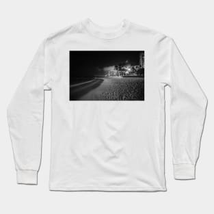 Beach palm trees and  buildings of Waikiki from beach on tropical island  night Long Sleeve T-Shirt